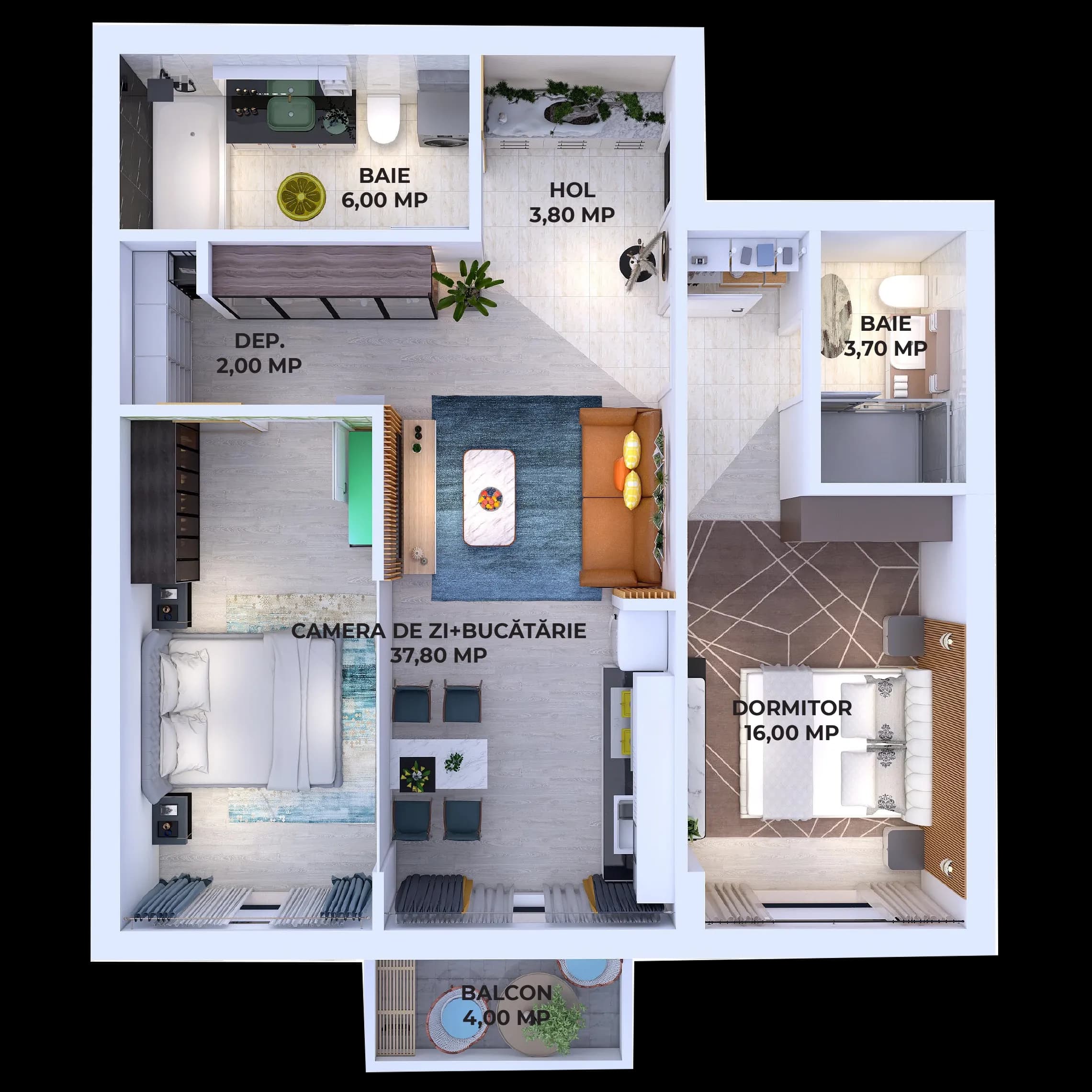 Plan apartament trei camere