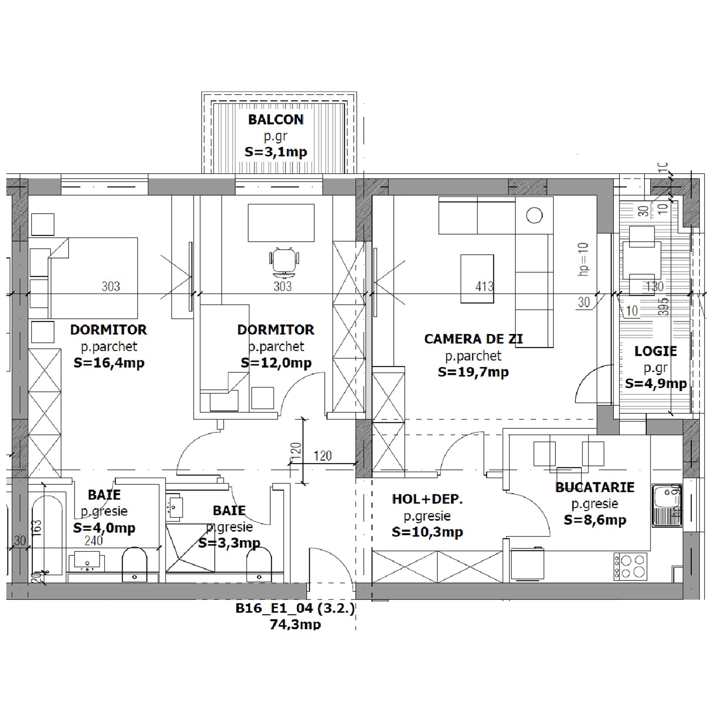 Plan apartament B16-3-4