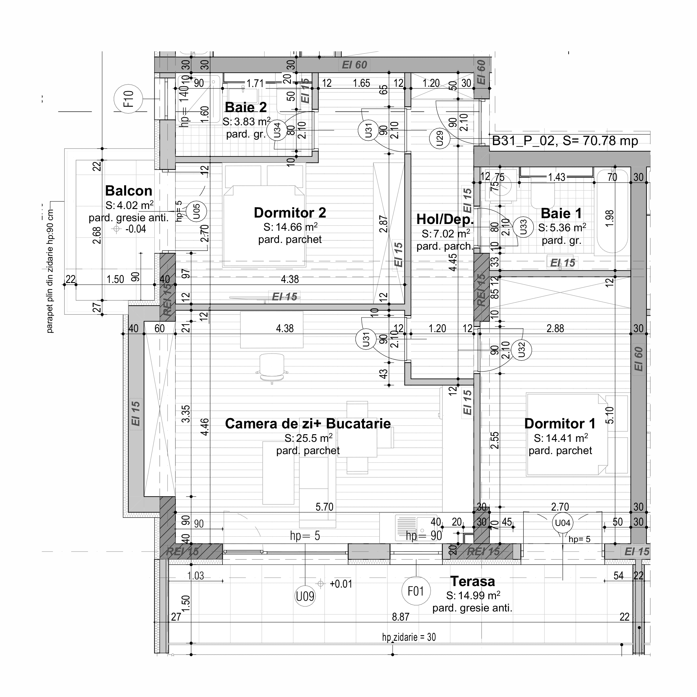 Plan apartament trei camere