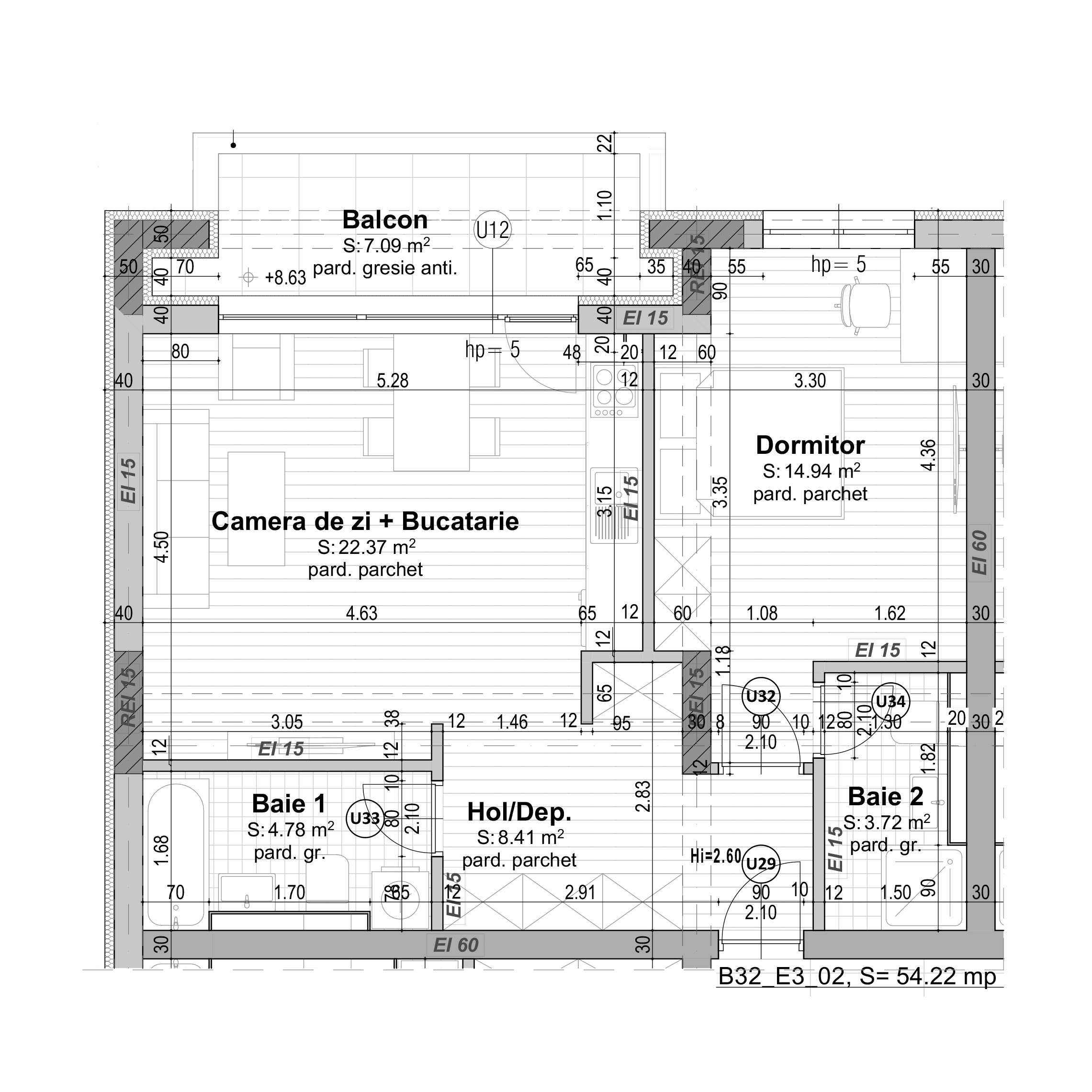 Plan apartament B32-2-2